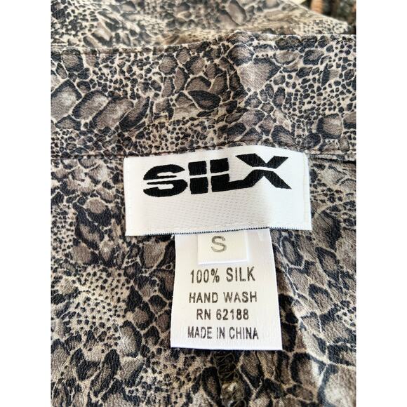 Silx A Line Midi Skirt Snakeskin Print Brown 100% Silk Size S Small Casual - Picture 4 of 4